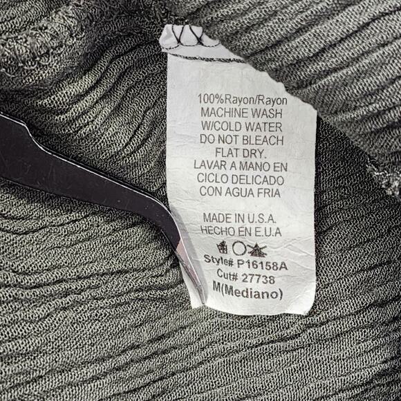 Mahina Pants Women M Green Crepe Rayon Pull On High Rise Smocked Waist Wide Leg - Picture 4 of 9